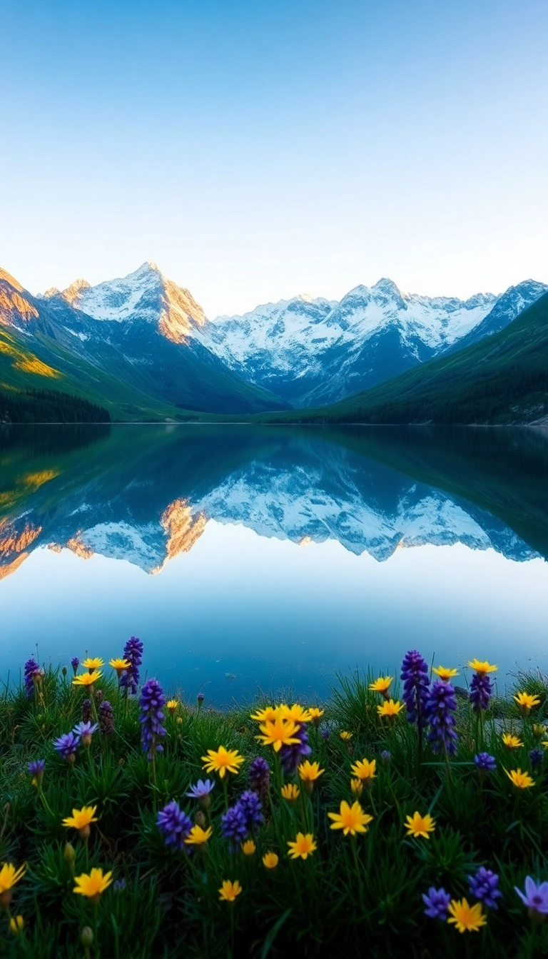 HD iPhone AI Spring Mountain Reflection Well-Lit Wallpaper